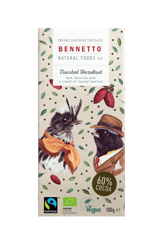 Bennetto Natural Food Co. - Organic and Fairtrade Dark Chocolate - Toasted Hazelnut (80g)